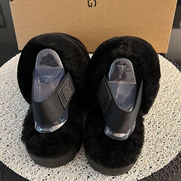 NEW UGG slippers fluffy black 7 - Picture 5 of 10